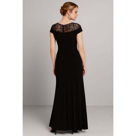 Adrianna Papell Black Gown with Lace Embellishment - Size 12 - Picture 2 of 16